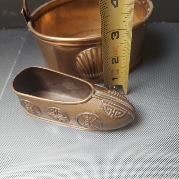 Vintage brass decor. Slipper ashtray 5in plant pot/ handle - Picture 5 of 8